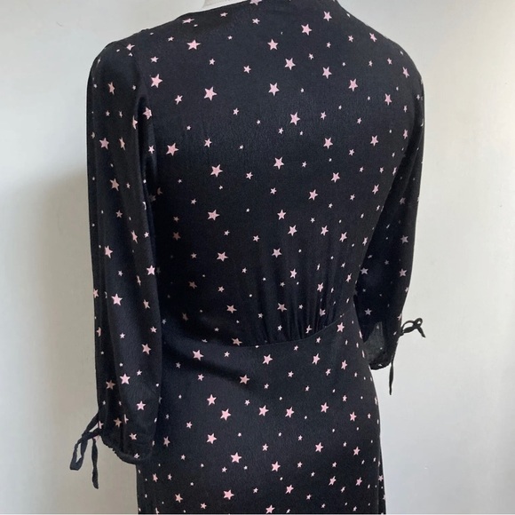 Hush Star Print Susannah Dress Size 8 Black Pink Star 3/4 Sleeve Button Viscose - Picture 11 of 13